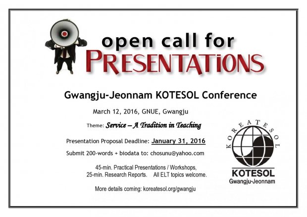 Call for Presentations -- Gwangju-Jeonnam KOTESOL Conference