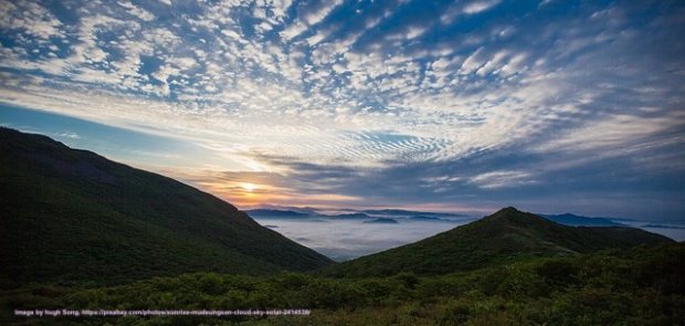 Photo by hugh Song, https://pixabay.com/photos/sunrise-mudeungsan-cloud-sky-solar-2414538/